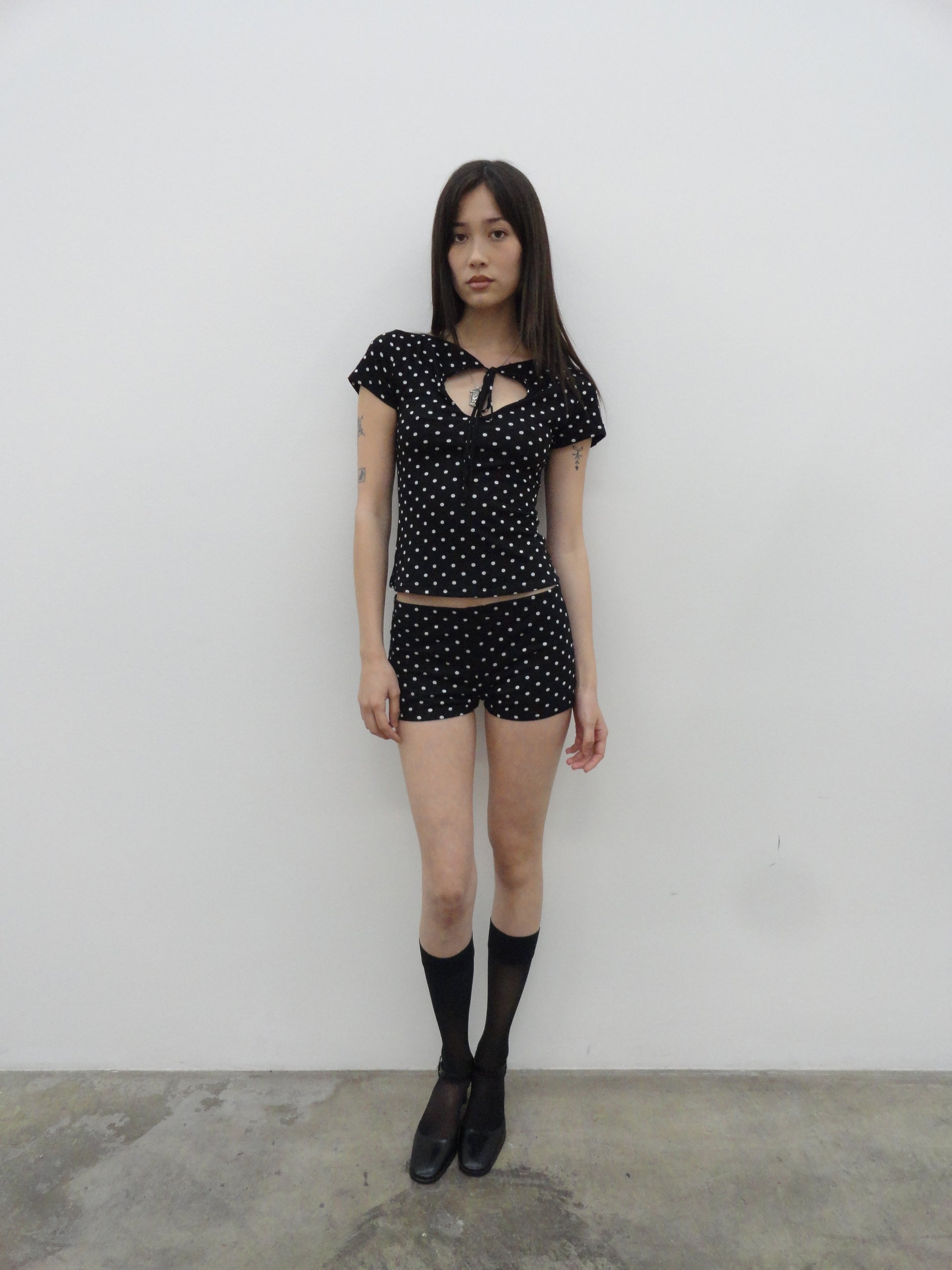 Cleo Keyhole Top in Black Polka Dot