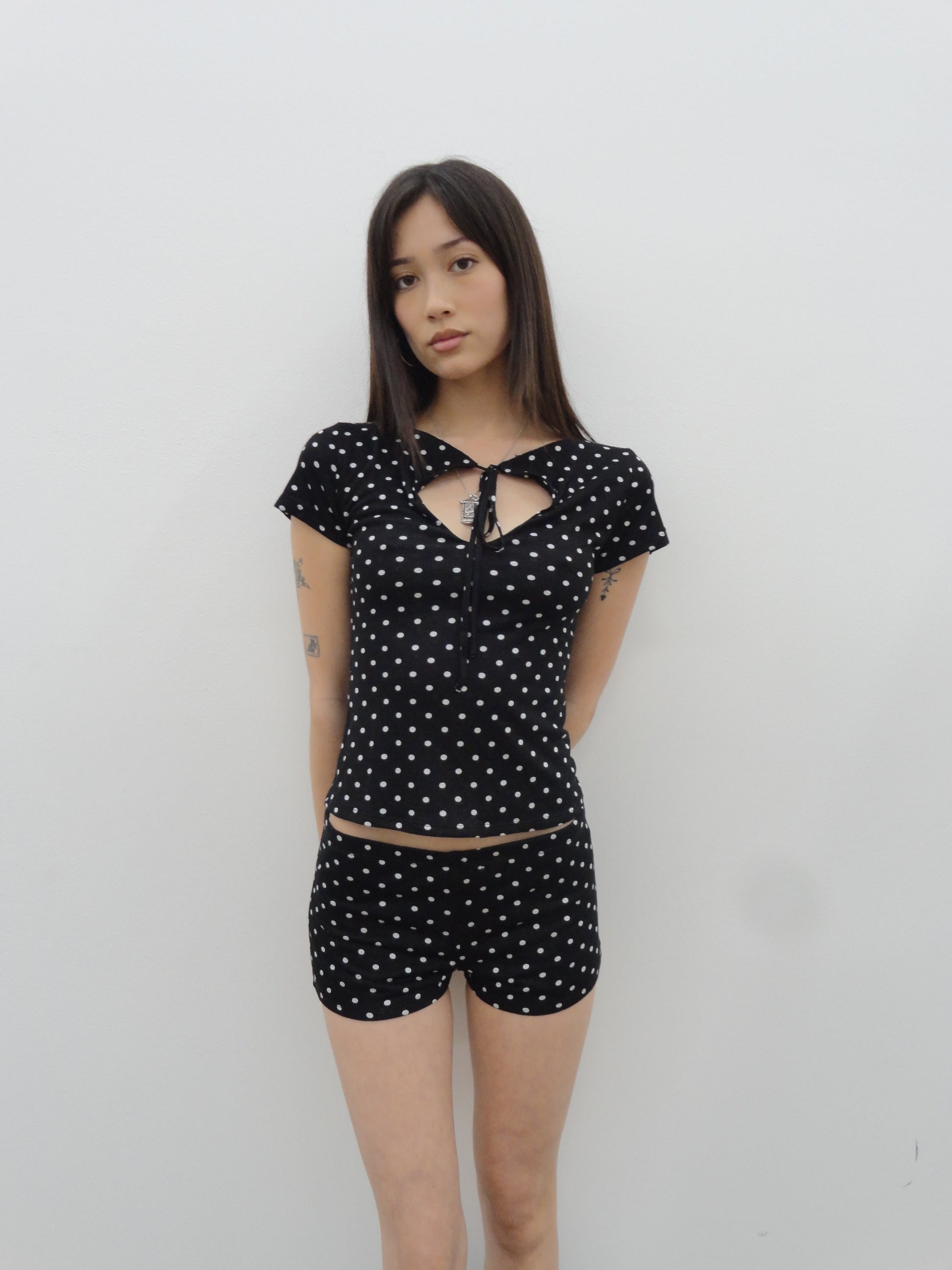 Cleo Keyhole Top in Black Polka Dot
