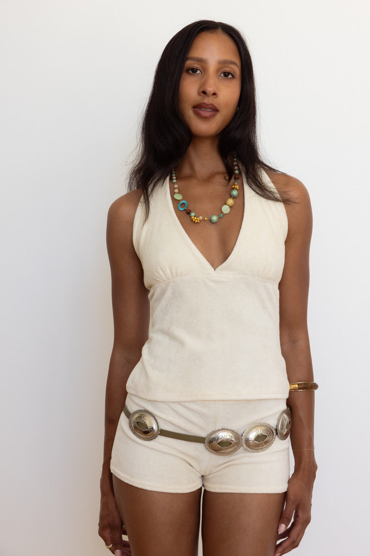 Cleo Hot Shorts in Cream Terry