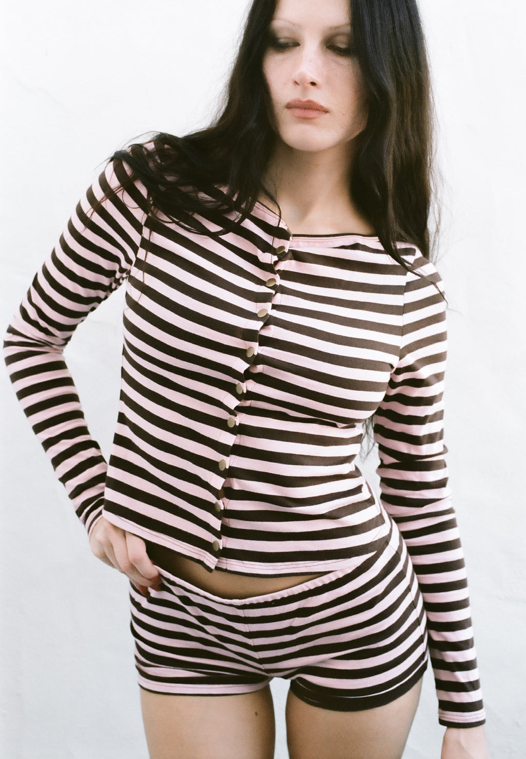 Mars Cardigan in Pink and Brown Stripe