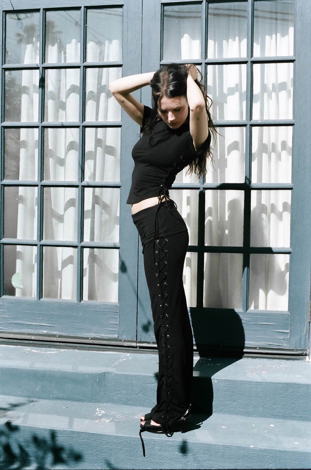 Thalia Lace Up Pant in Midnight
