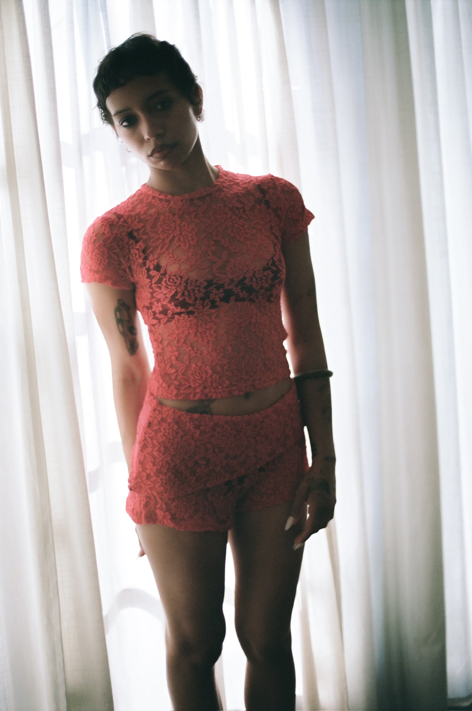 Thalia Shorts in Cherry Lace