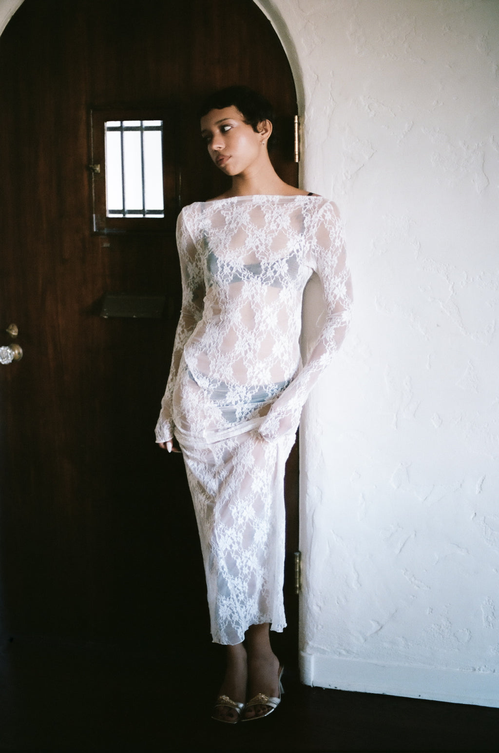 Demeter Long Sleeve Dress in Sandstone Lace