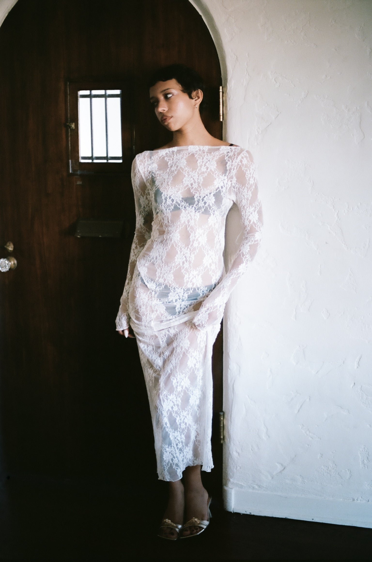 Demeter Long Sleeve Dress in Sandstone Lace