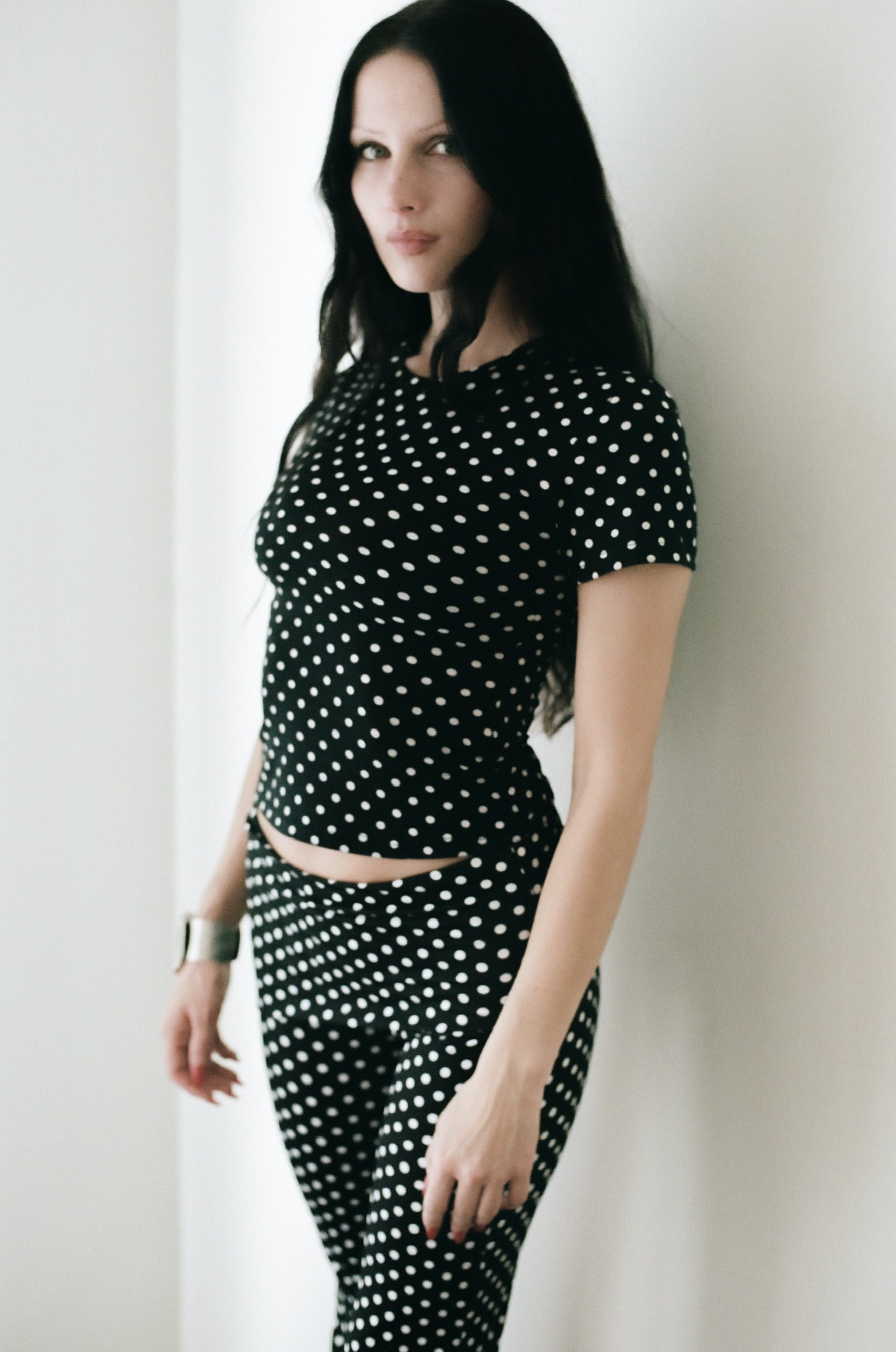 Thalia Baby Tee in Black Polka Dot