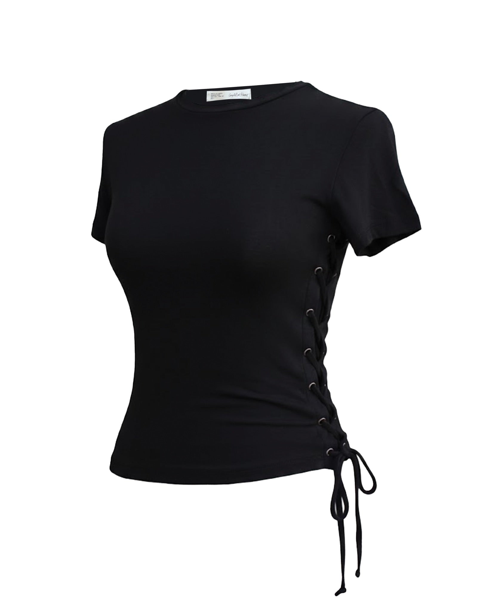 Thalia Lace Up Short Sleeve Top in Midnight
