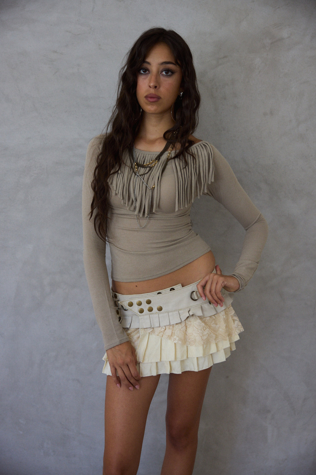Muse Fringe Long Sleeve Top in Sycamore