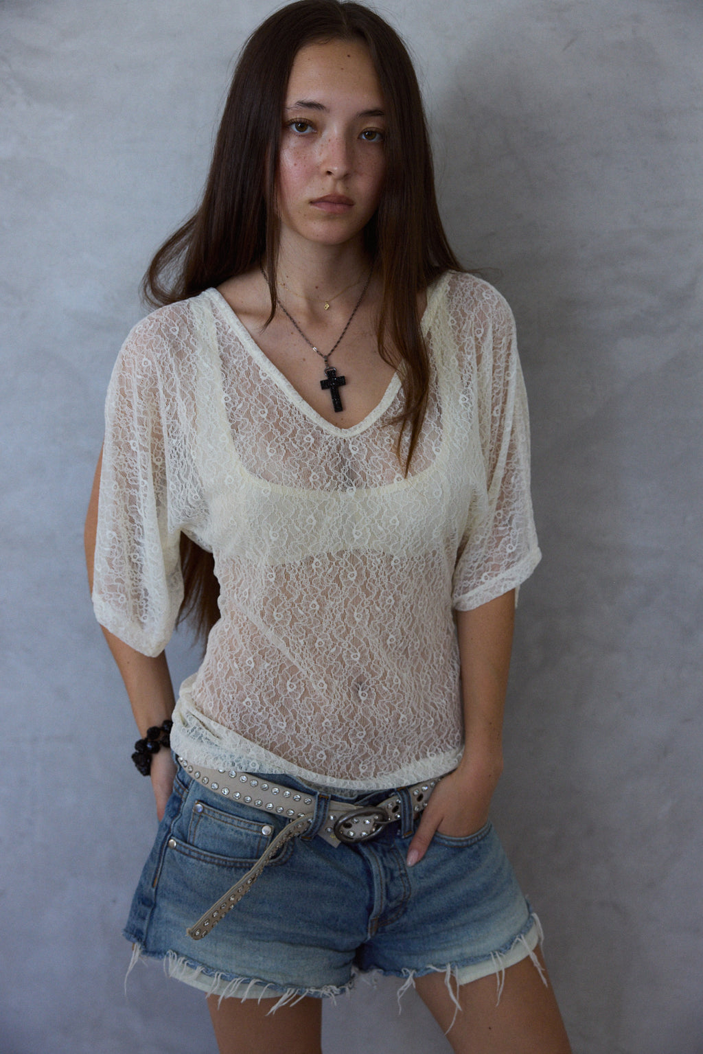 Lily Flutter Tee in Sandstone Lace