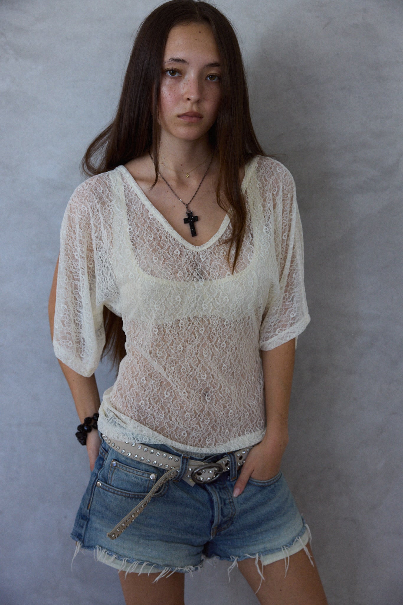 Lily Flutter Tee in Sandstone Lace