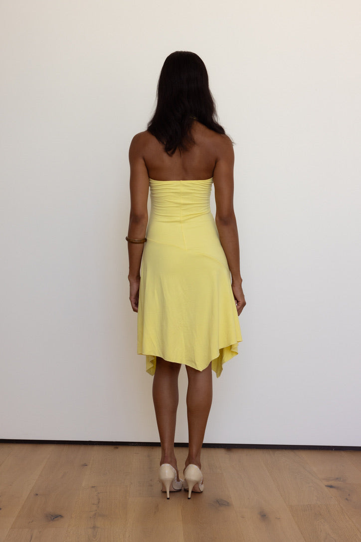 Aurora Halter Dress in Butter Yellow