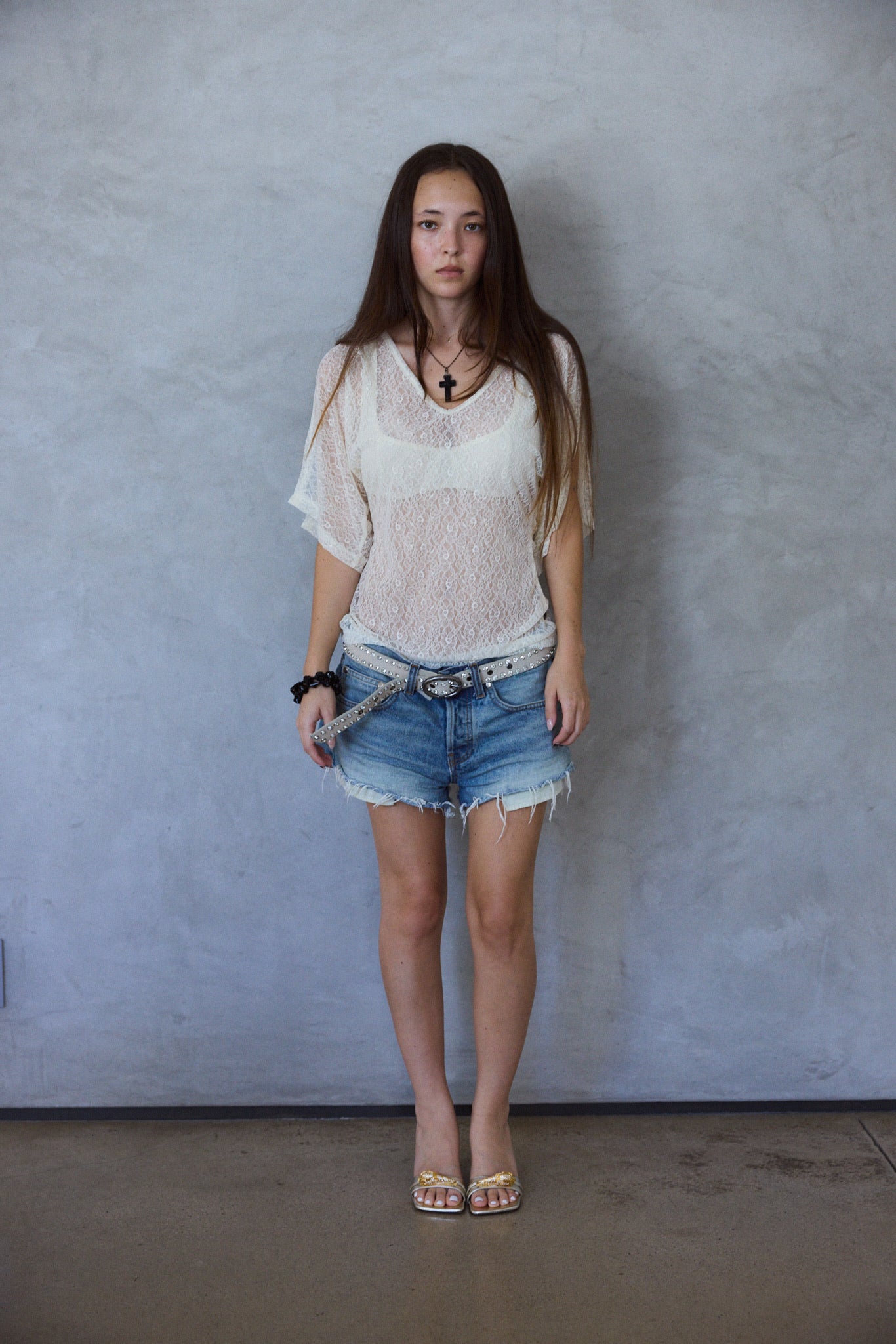 Lily Flutter Tee in Sandstone Lace