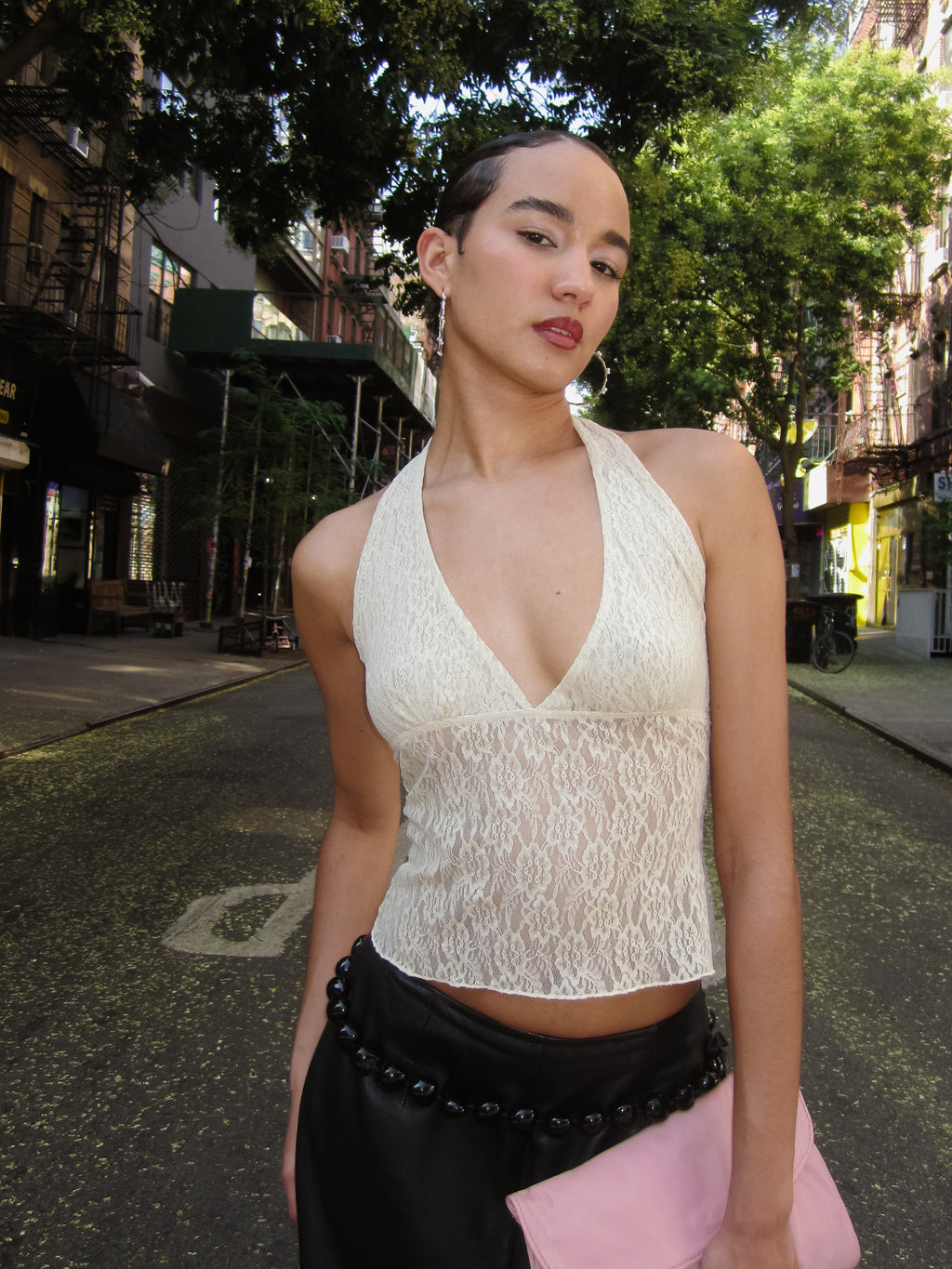 Aurora Halter Top in Sandstone Lace