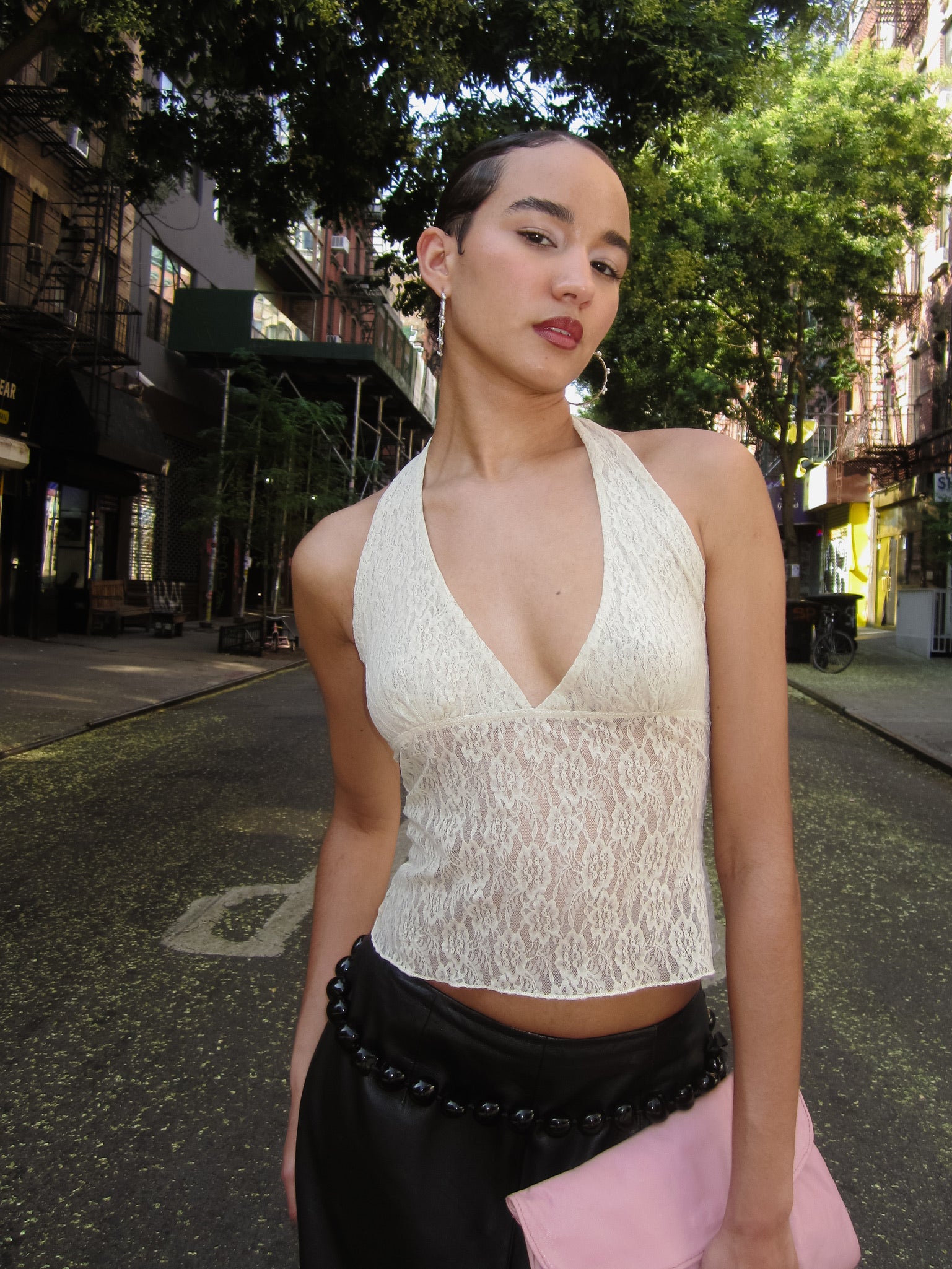 Aurora Halter Top in Sandstone Lace