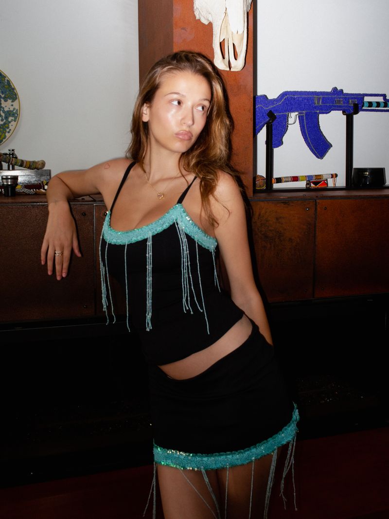 Thalia Tank Top with Aquamarine Trim
