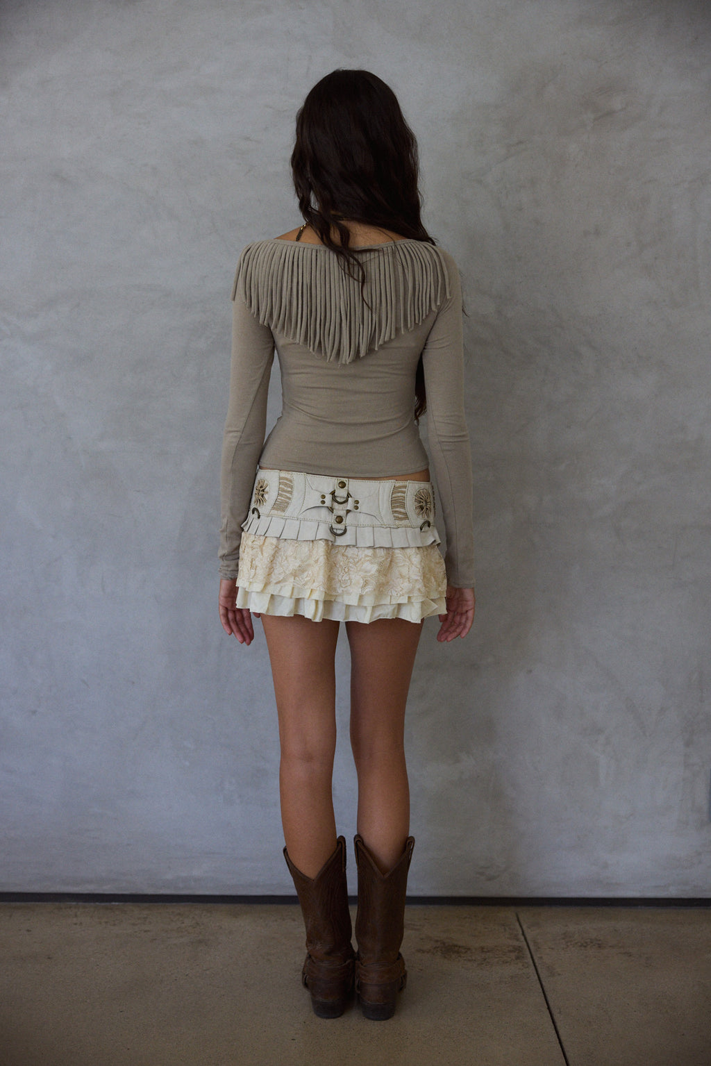 Muse Fringe Long Sleeve Top in Sycamore