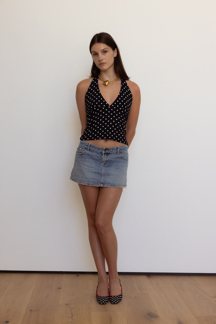 Aurora Halter Top in Black Polka Dot