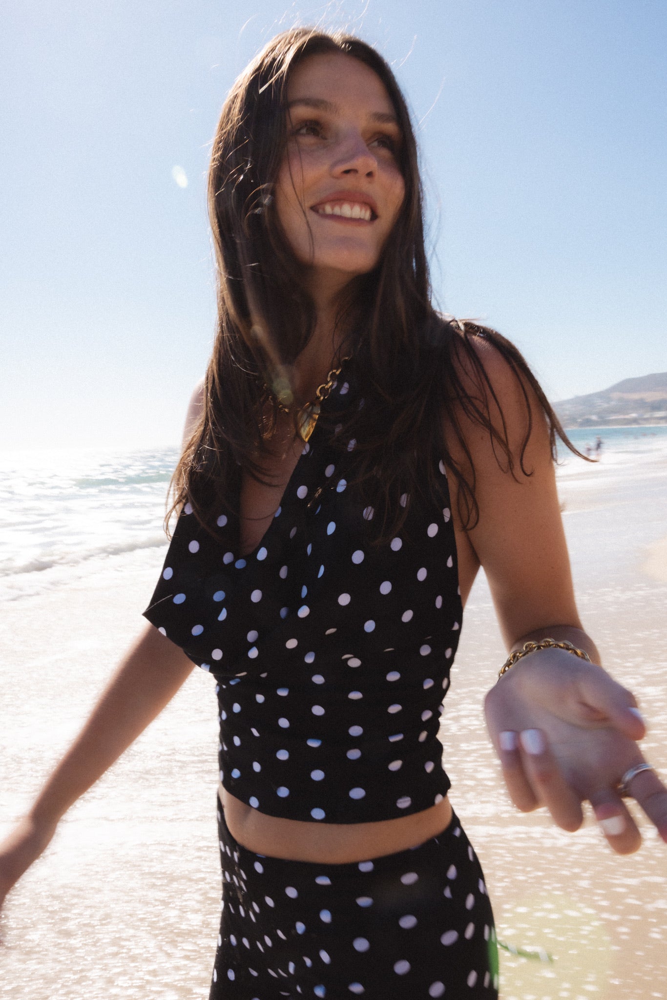 Psyche Top in Black Polka Dot