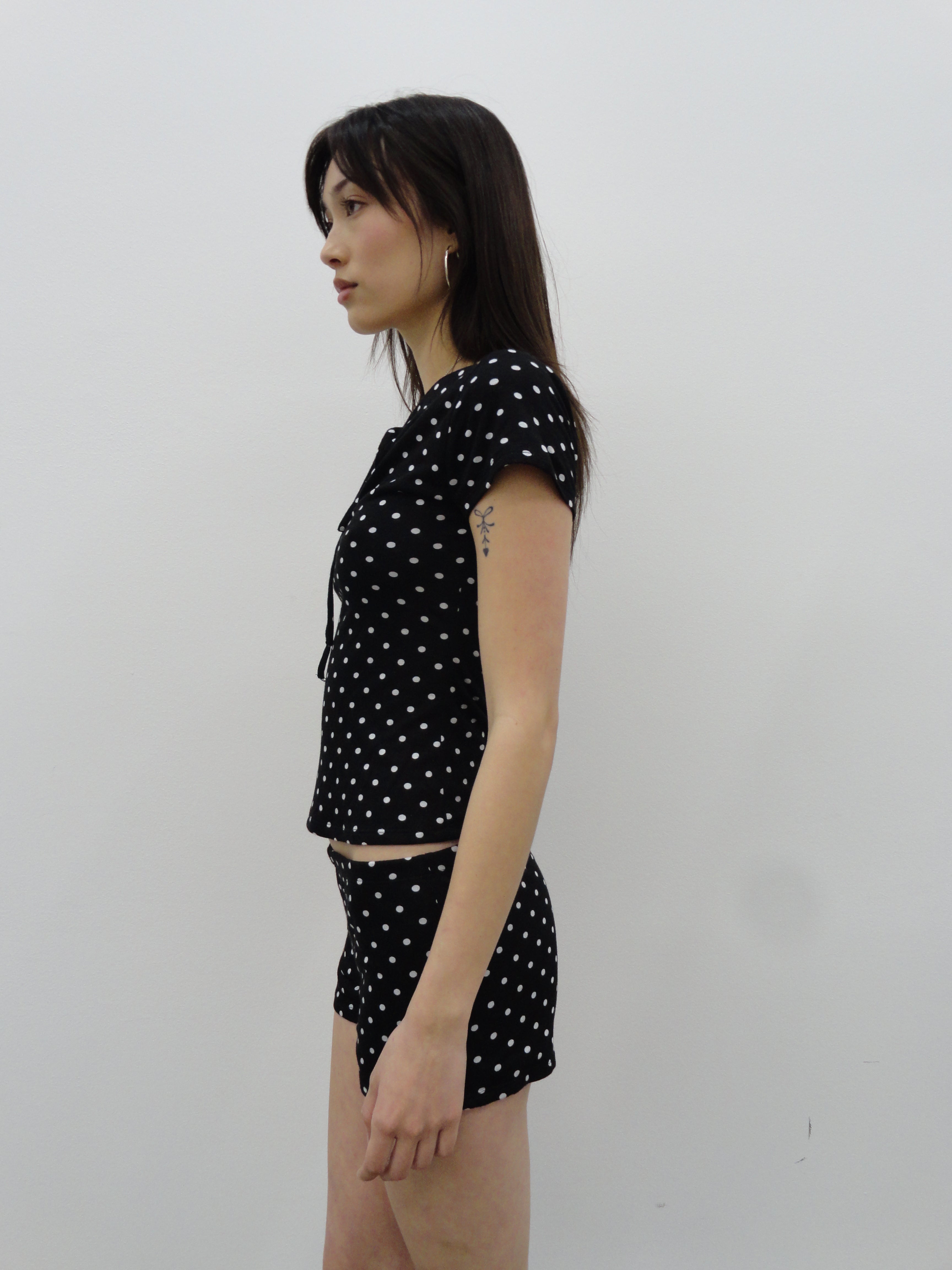 Cleo Keyhole Top in Black Polka Dot