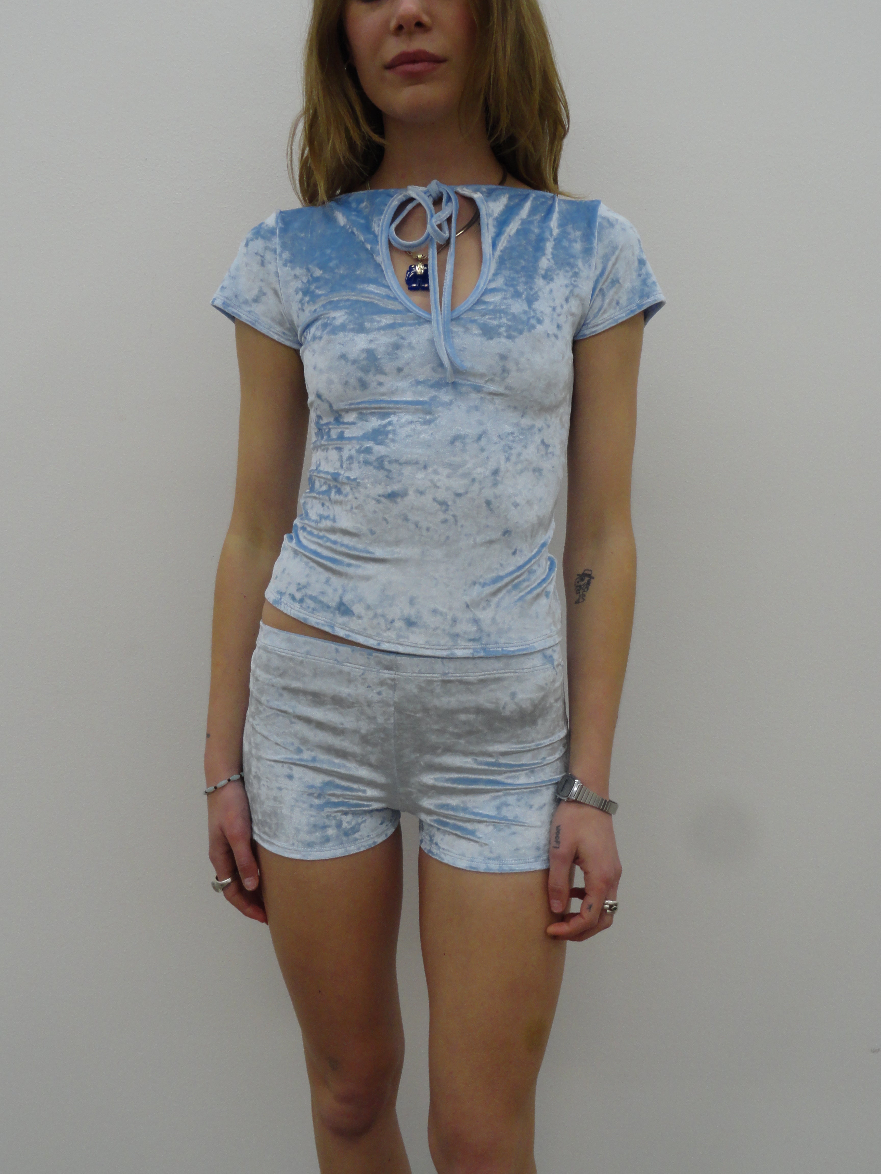Cleo Keyhole Top in Powder Blue Velvet