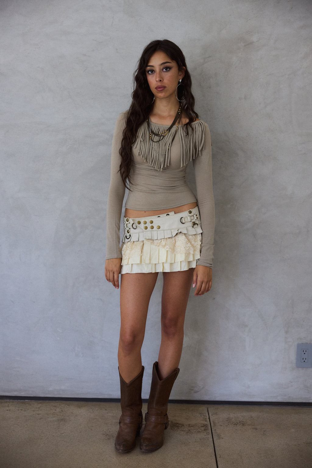 Muse Fringe Long Sleeve Top in Sycamore