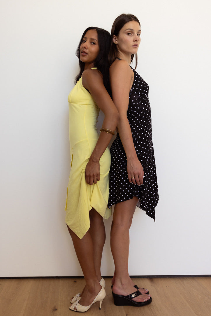 Aurora Halter Dress in Butter Yellow L Aurora Halter Dress in Butter Yellow L