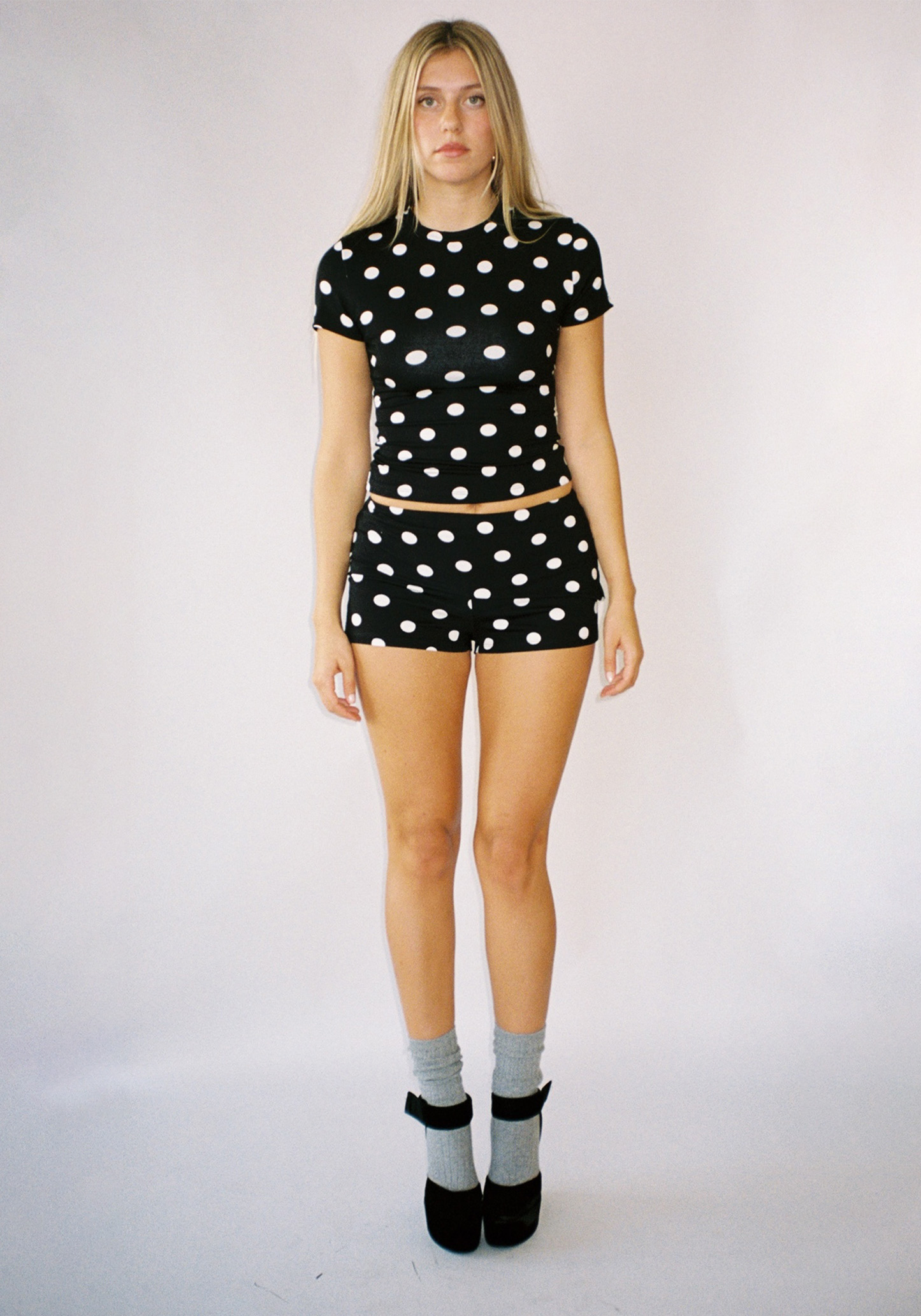 Thalia Baby Tee in Black Polka Dot