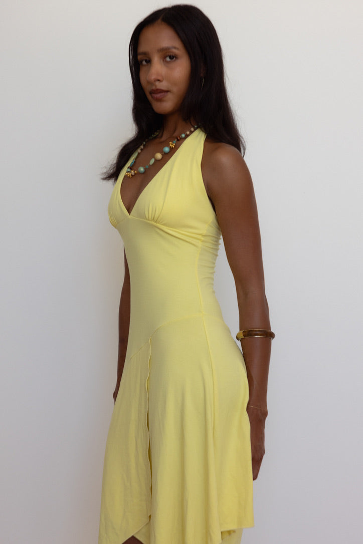 Aurora Halter Dress in Butter Yellow