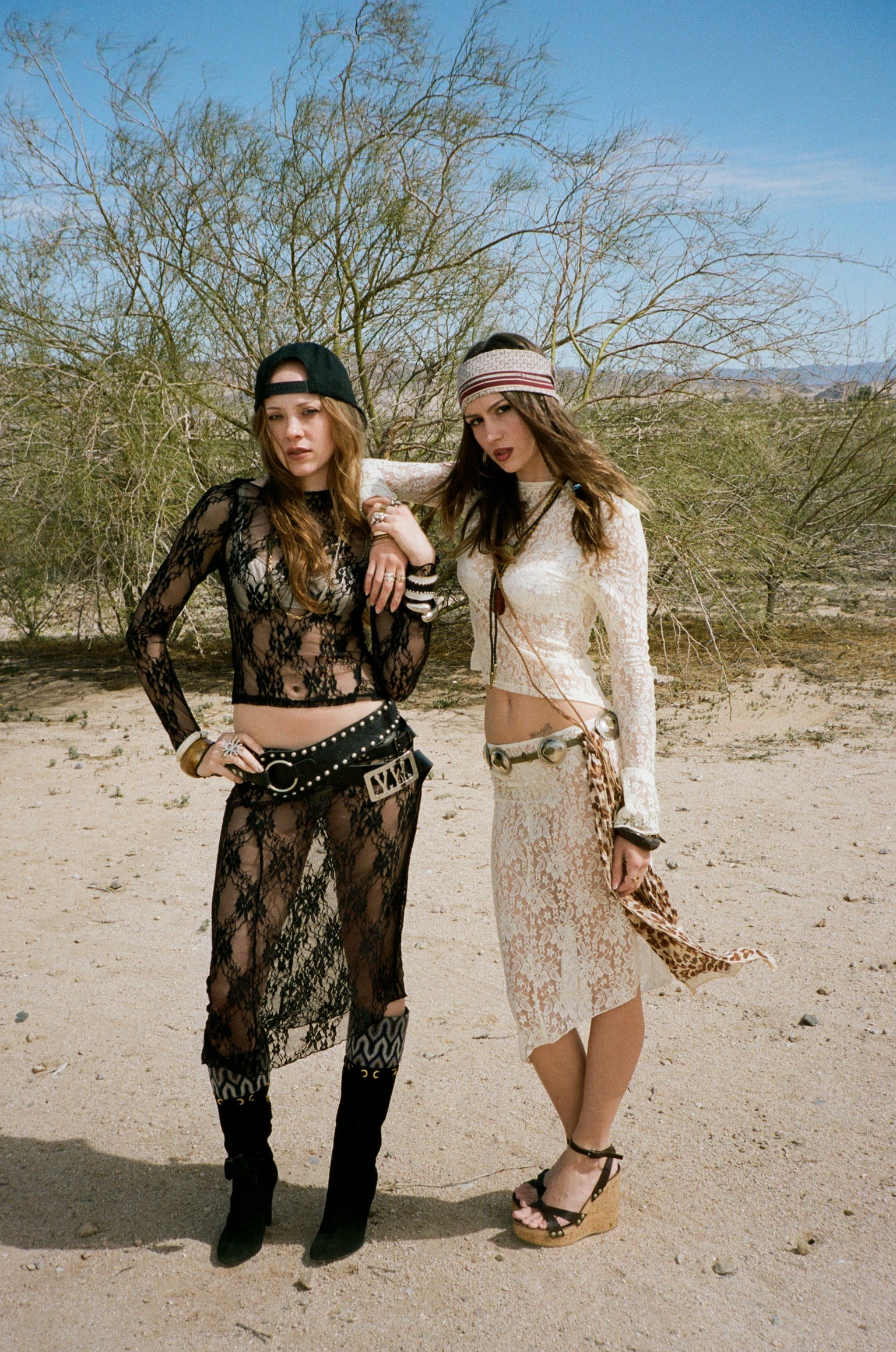 Demeter Midi Skirt in Sandstone Lace