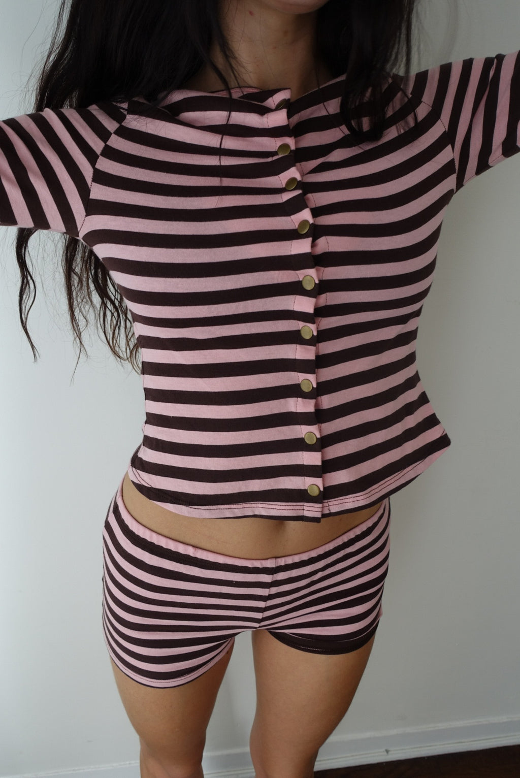 Mars Cardigan in Pink and Brown Stripe