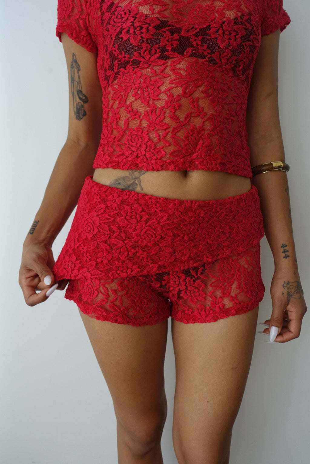 Thalia Shorts in Cherry Lace