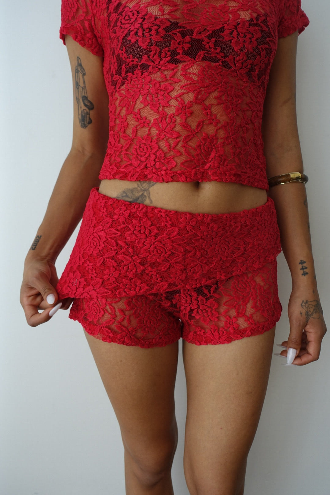 Thalia Shorts in Cherry Lace