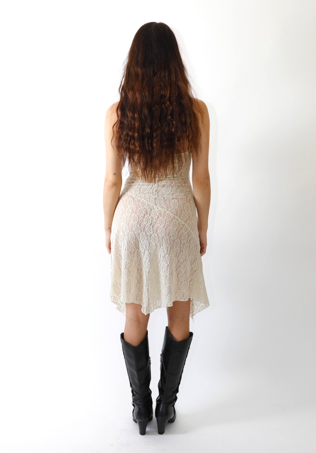 Aurora Halter Dress in Sandstone Lace