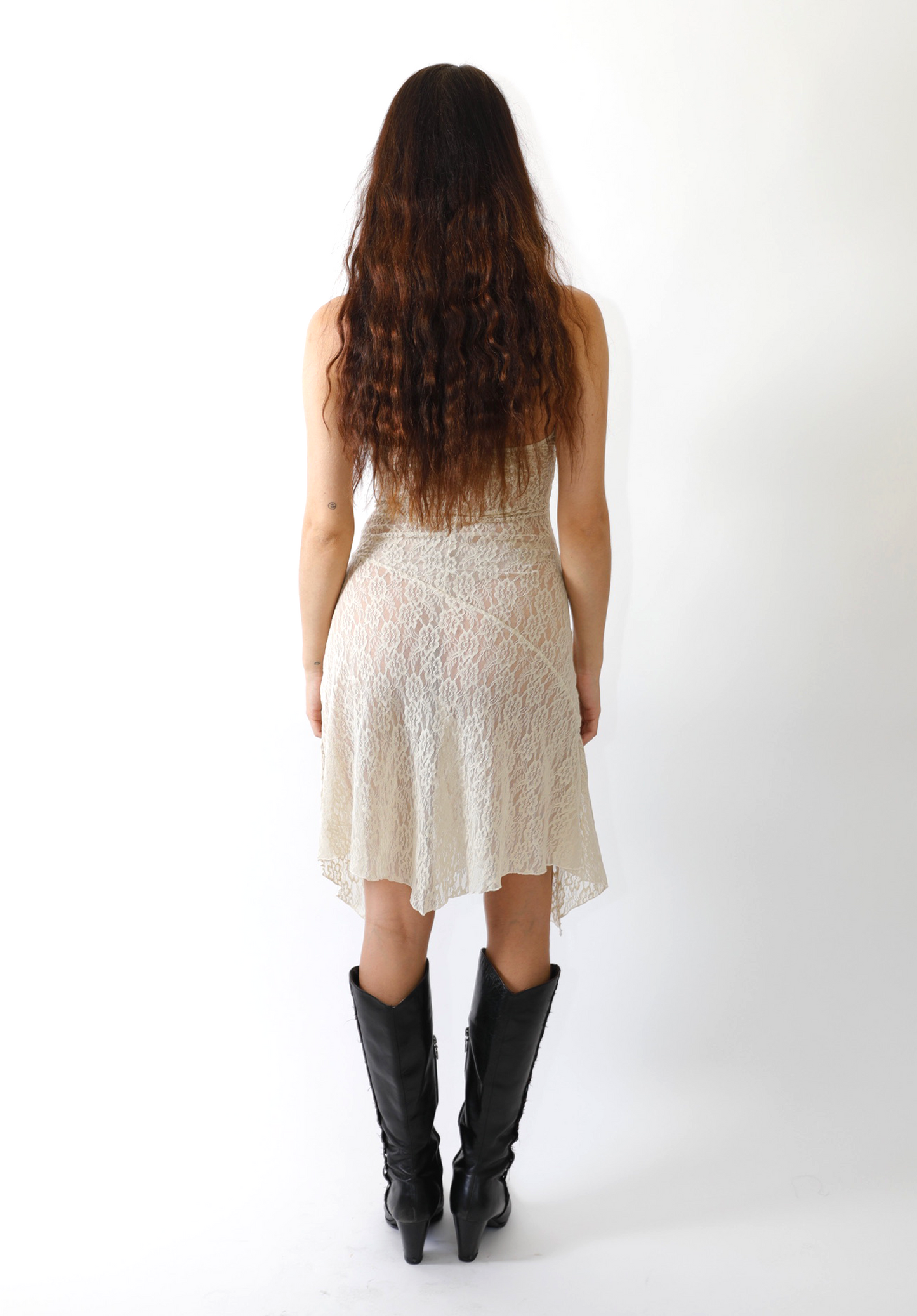 Aurora Halter Dress in Sandstone Lace