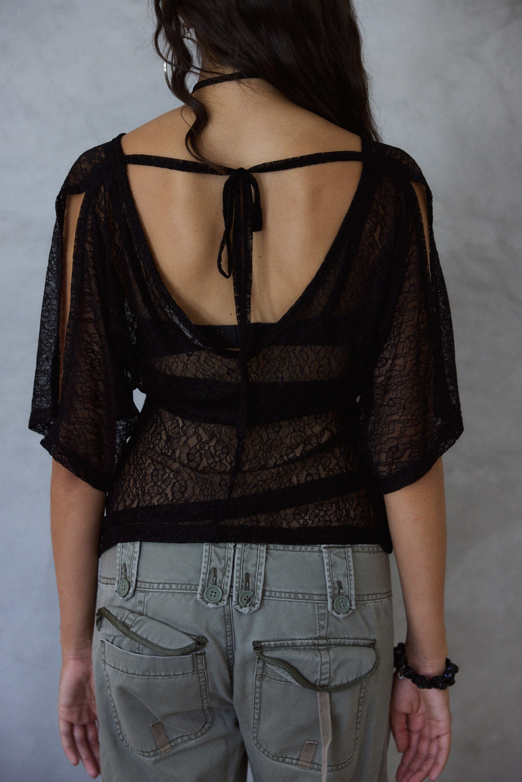Lily Flutter Tee in Black Lace