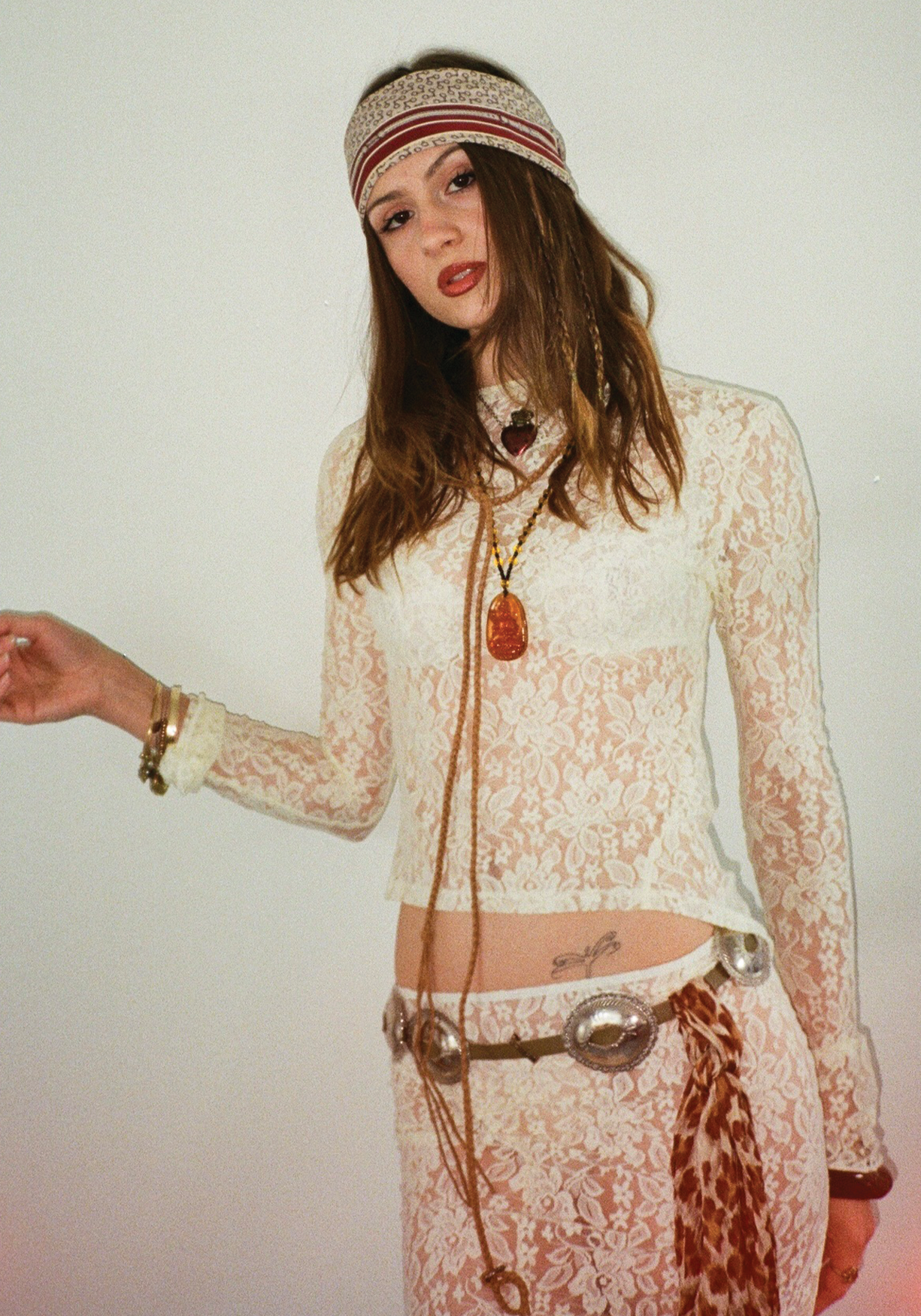 Demeter Long Sleeve Top in Sandstone Lace