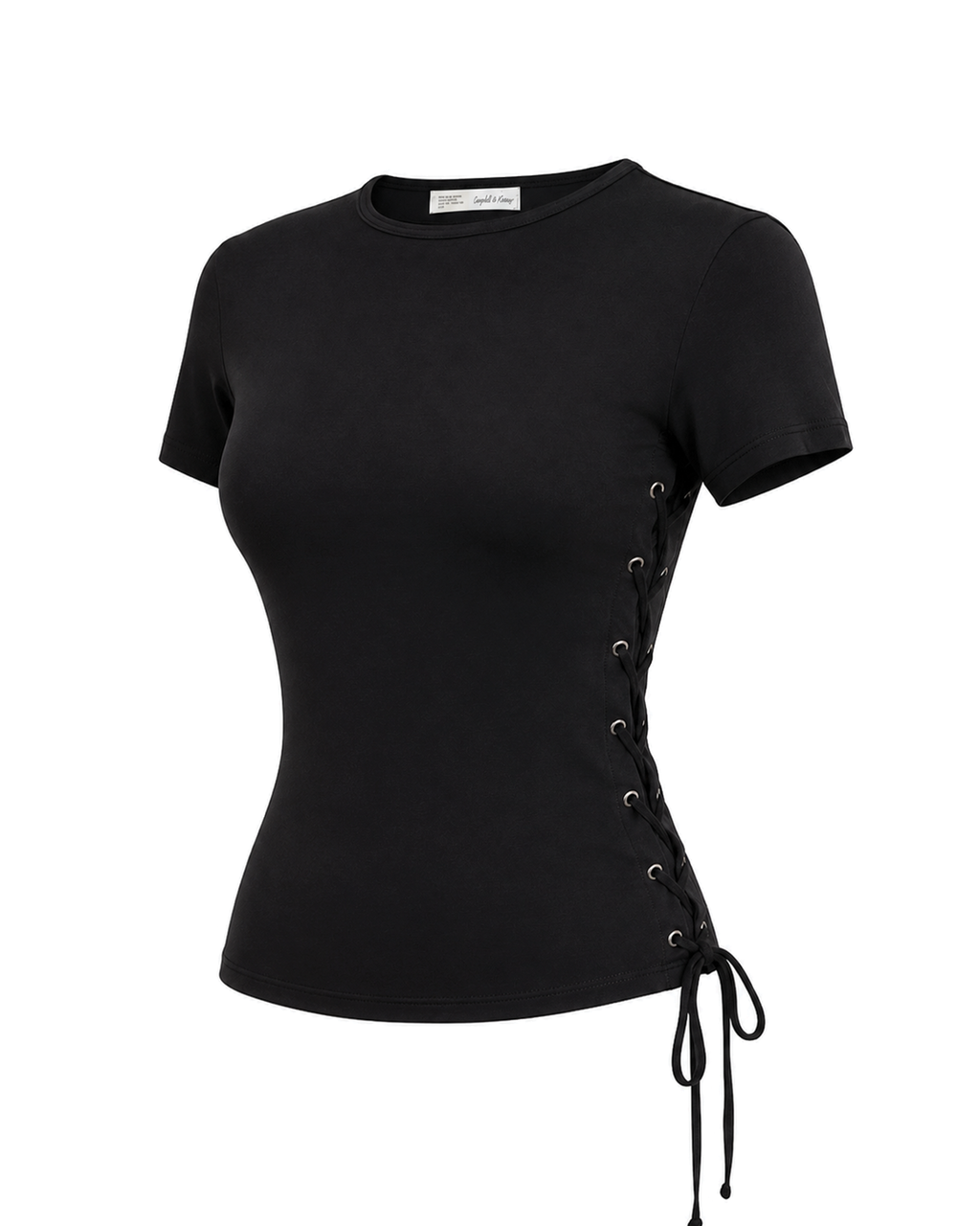 Thalia Lace Up Short Sleeve Top in Midnight
