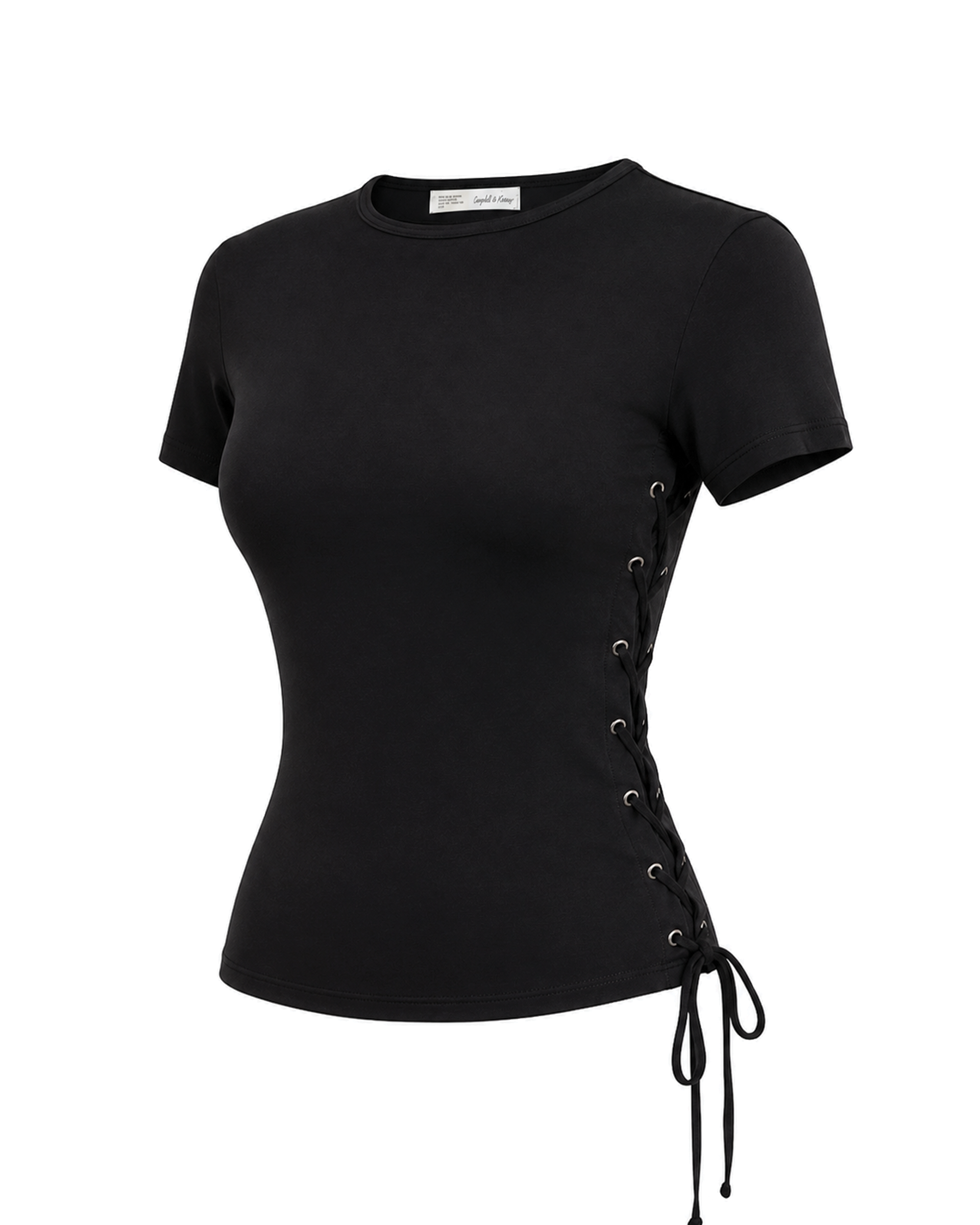 Thalia Lace Up Short Sleeve Top in Midnight