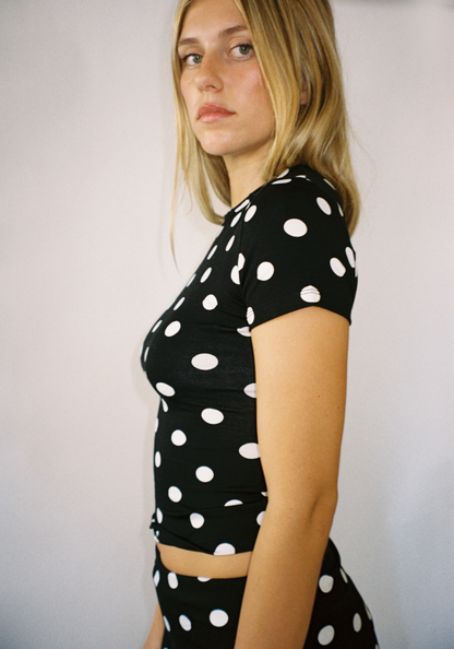 Thalia Baby Tee in Black Polka Dot