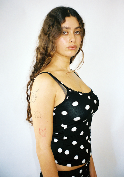 Thalia Tank Top in Black Polka Dot