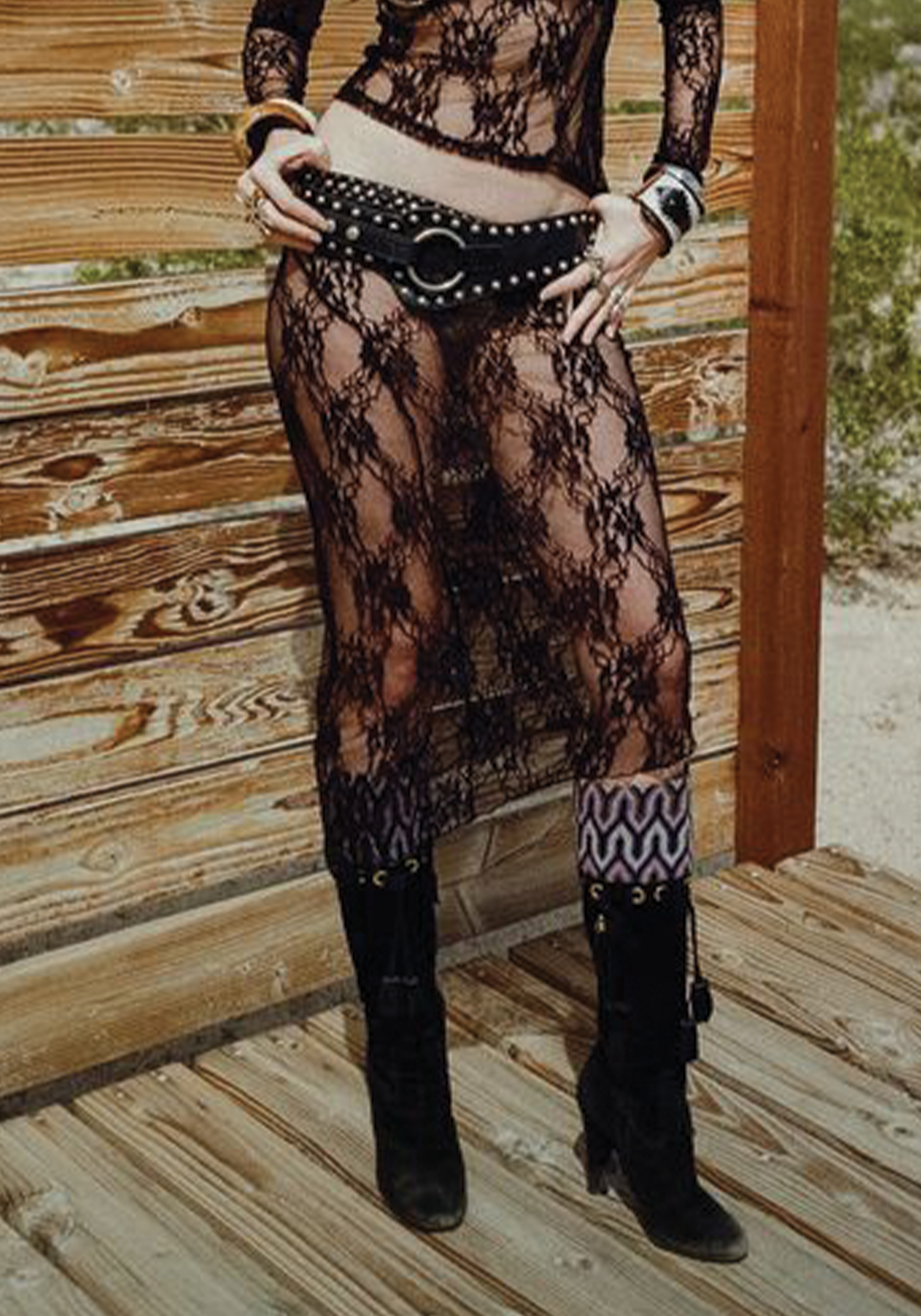 Demeter Midi Skirt in Midnight Lace