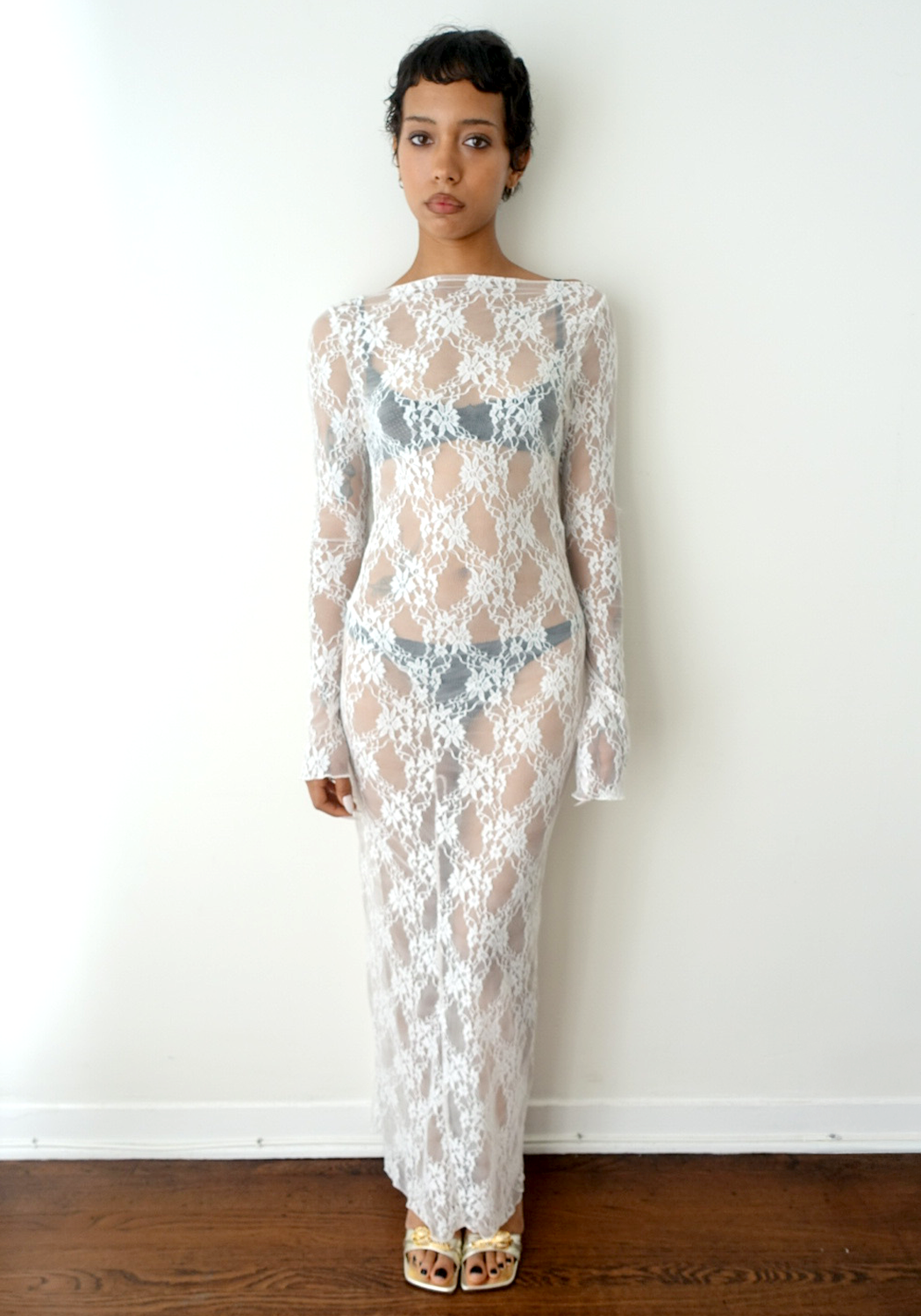 Demeter Long Sleeve Dress in Sandstone Lace