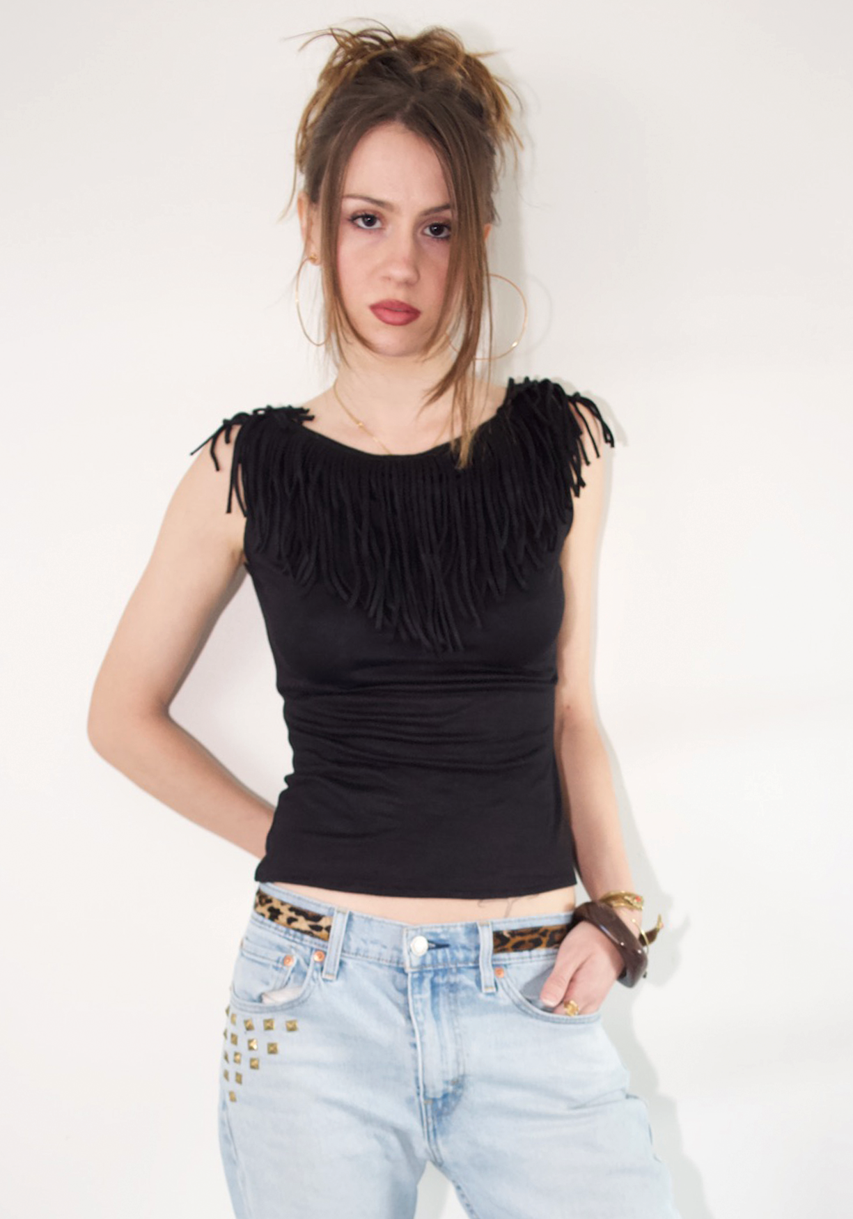 Muse Fringe Tank Top in Midnight