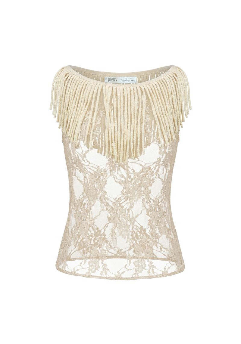 Muse Fringe Tank Top in Sandstone Lace