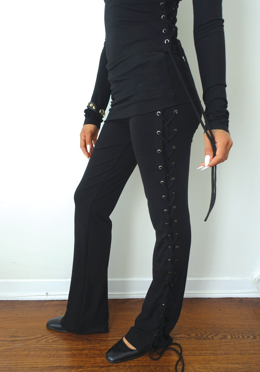 Thalia Lace Up Pant in Midnight
