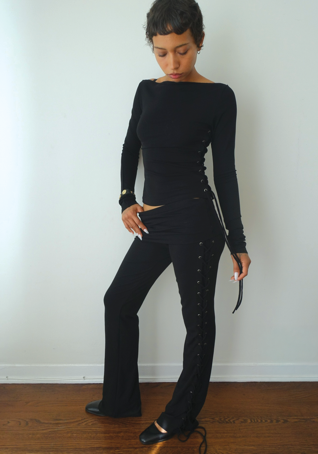 Thalia Lace Up Pant in Midnight
