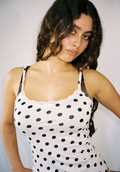 Thalia Tank Top in White Polka Dot