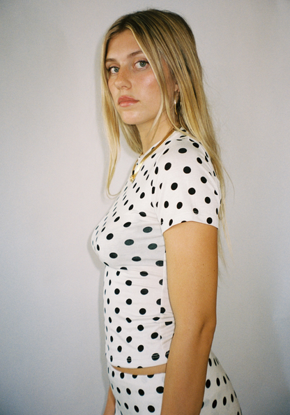 Thalia Baby Tee in White Polka Dot