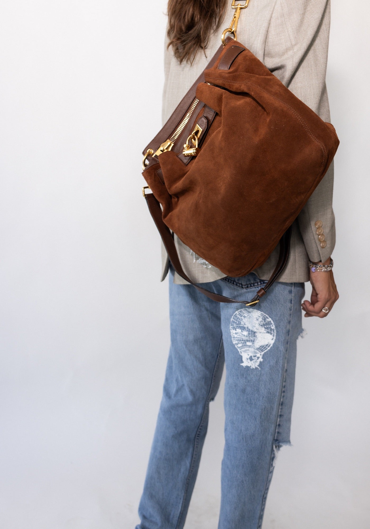 Tom Ford Brown Natasha Suede Convertible Backpack Bag