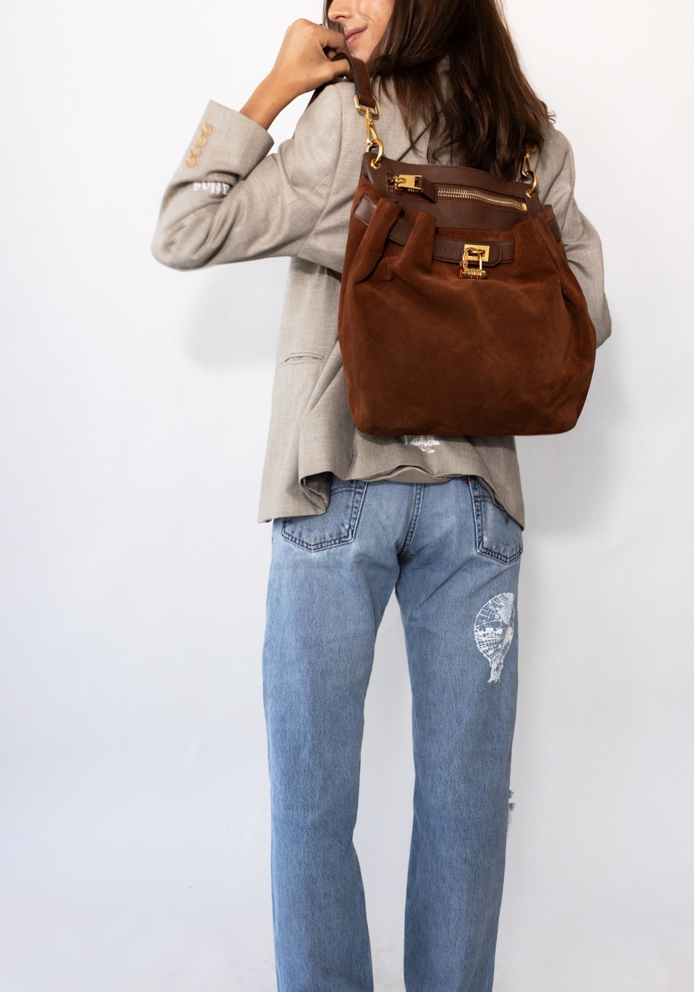 Tom Ford Brown Natasha Suede Convertible Backpack Bag